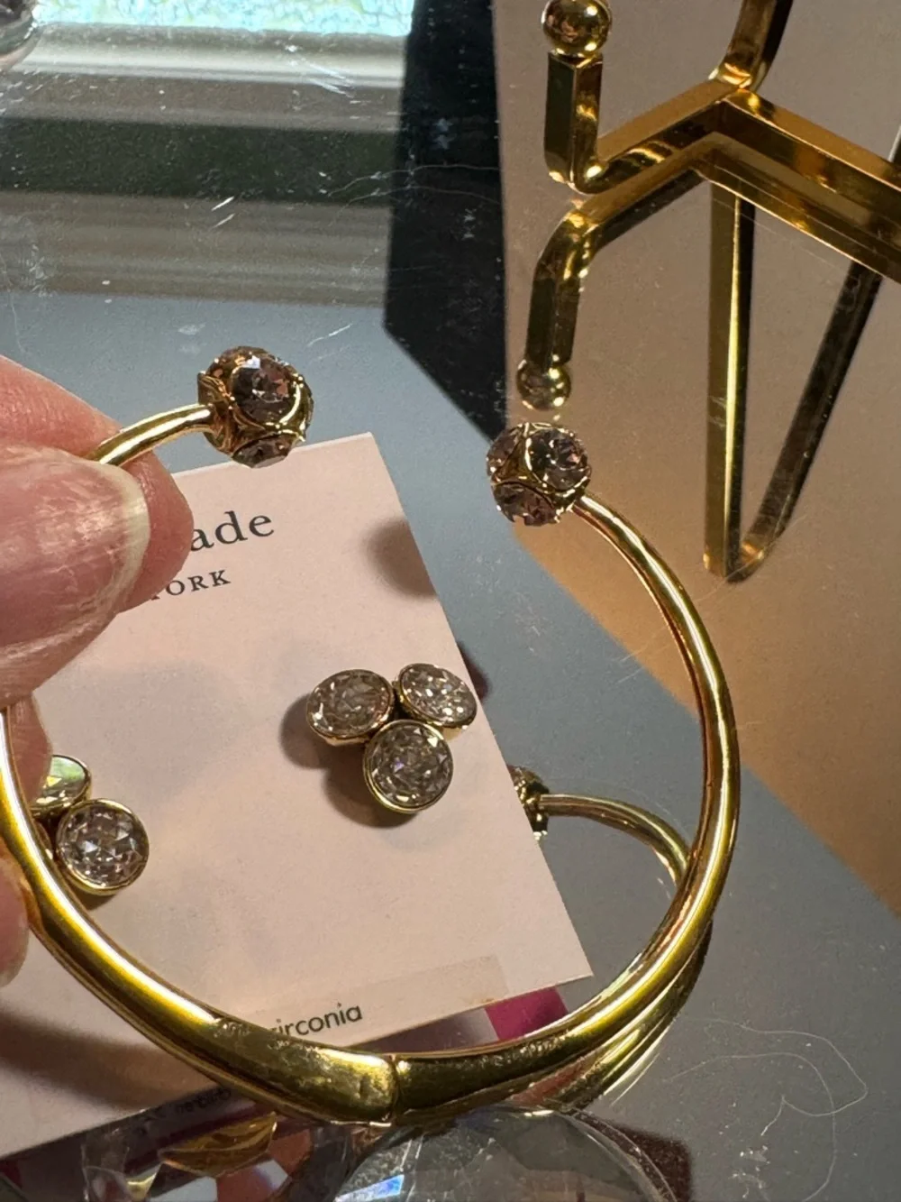 kate spade Gold-Tone Triple Crystal Stud Earrings & matching stone Bracelet - Picture 5 of 10